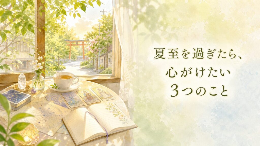 窓越しに神社鳥居が見えるイラスト