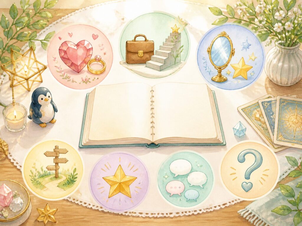 占いで質問するためのノートを開いたイラスト